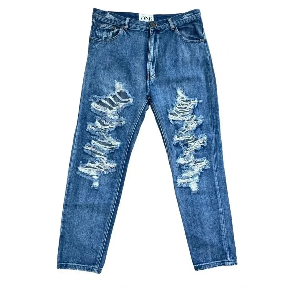 One Teaspoon Super Baggie Boyfriend Distressed Denim Jean Pants Size 28